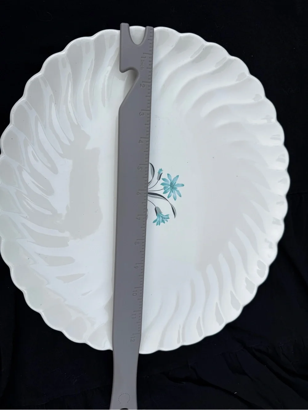 Salem Swirl White Ceramic Bone China Serving Platter with Teal Floral Accent USA